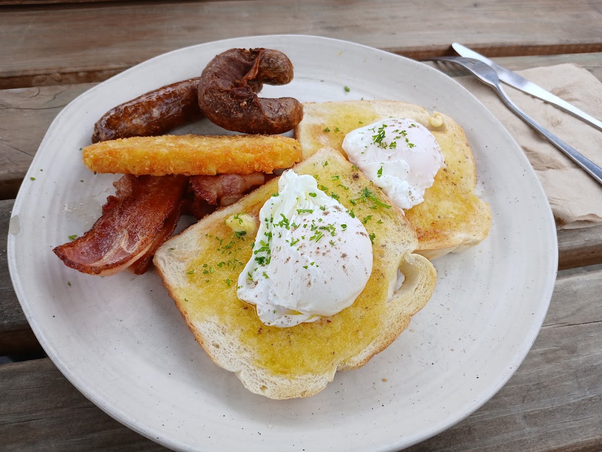 Big breakfast served at an outdoor table